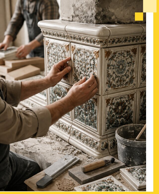 Изразцовые камины под ключ в Конаково: проект и монтаж