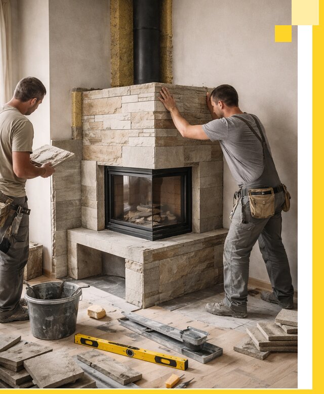 Угловые камины под ключ проект, монтаж и отделка в Конаково