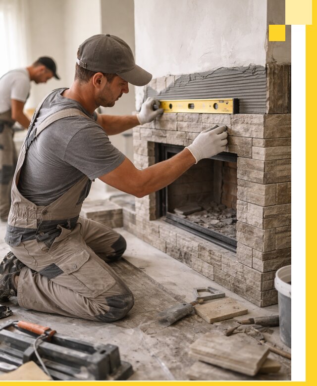 Облицовка каминов в Конаково, монтаж и отделка натуральным камнем