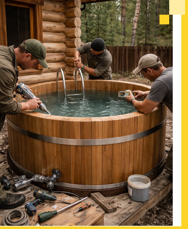 Строительство бань с купелью под ключ и отделкой в Конаково