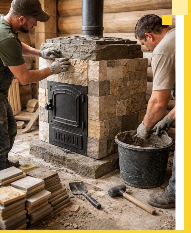 Облицовка банной печи под ключ в Конаково: камень и плитка