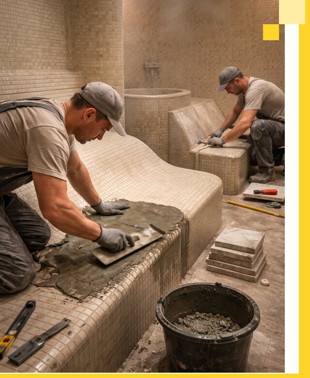 Лежаки для хамама под ключ в Конаково, проект и монтаж