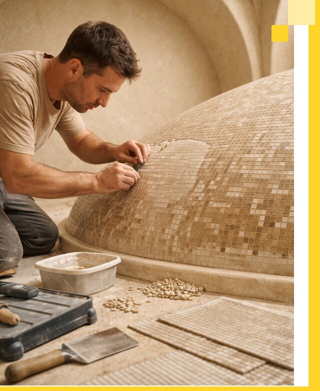 Профессиональная укладка мозаики для хамама под ключ в Конаково