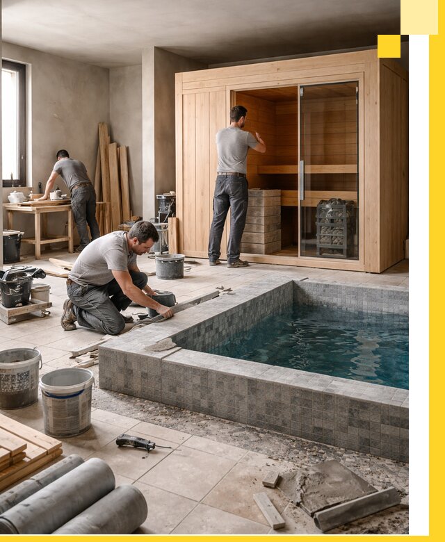 SPA зоны под ключ с бассейном сауной и печью в Конаково